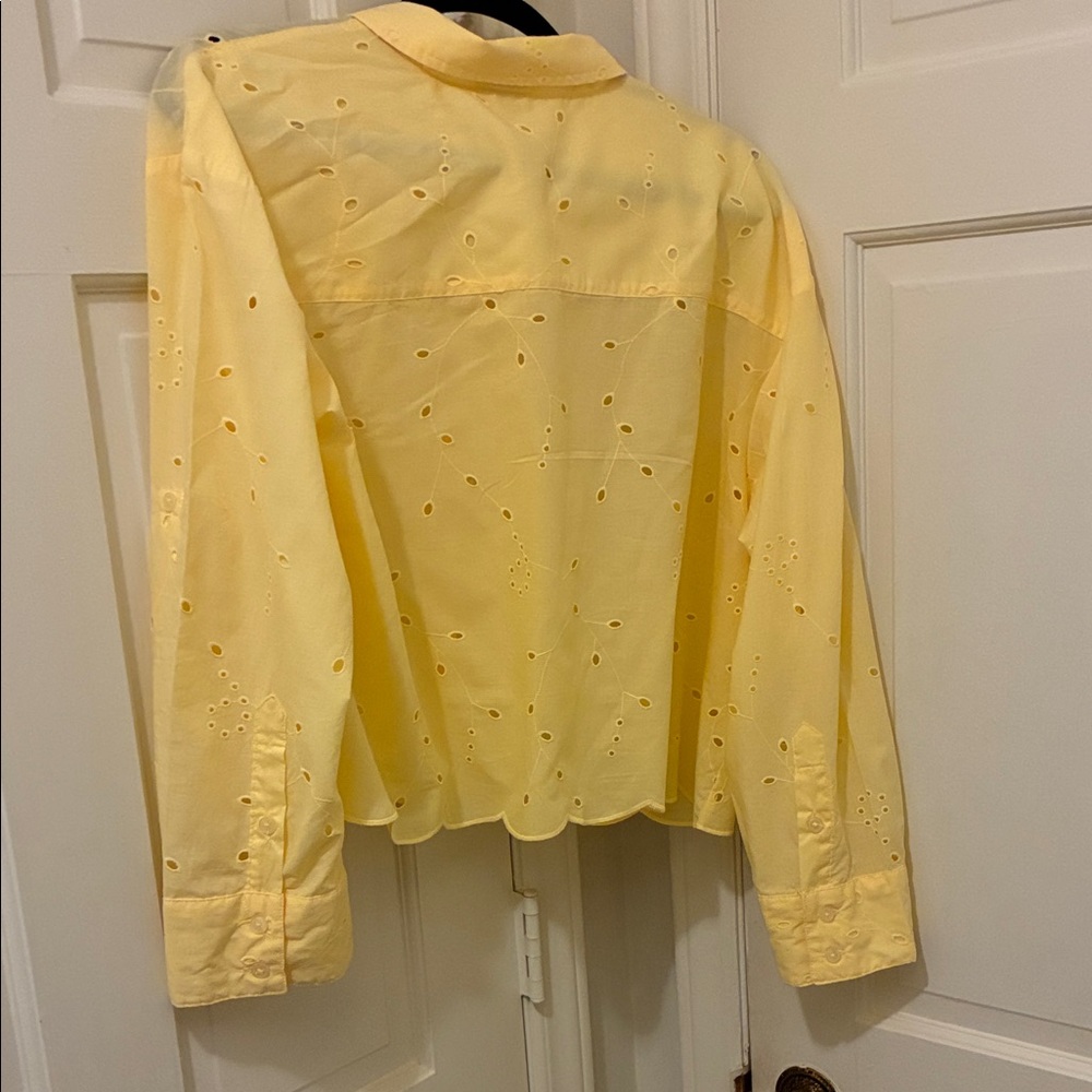 Yellow Eyelet Button-Up Blouse - Picture 5 of 6